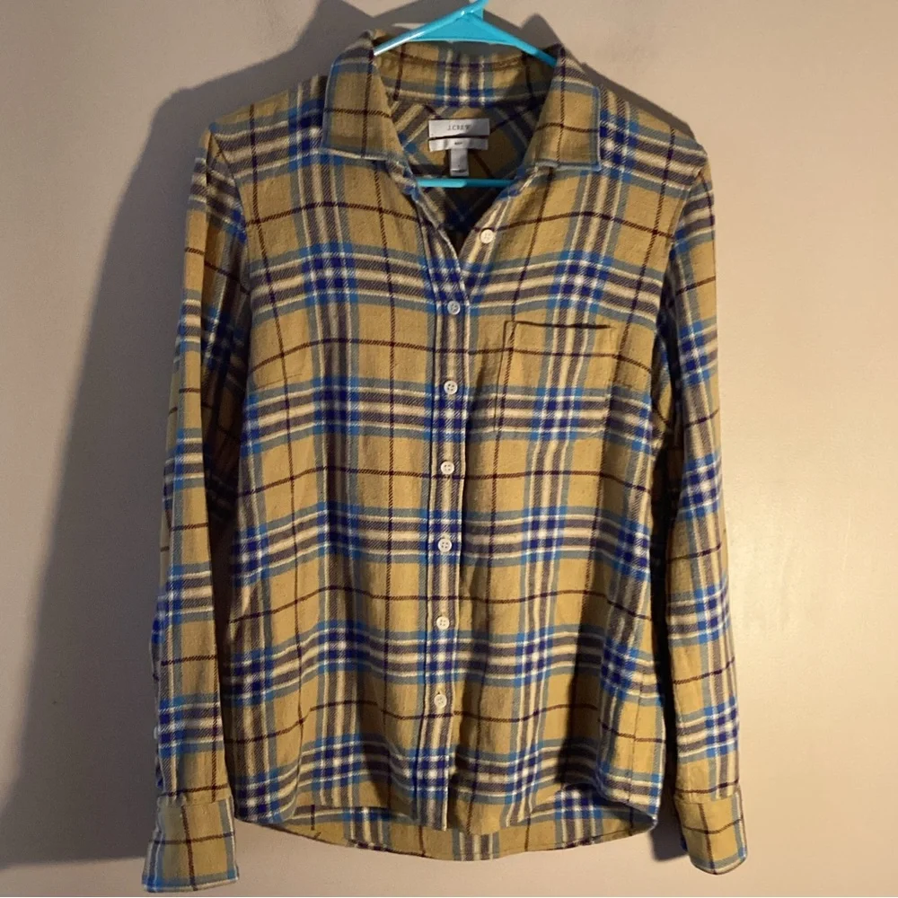 LIKE NEW CREW TEXTURED WEAVE BUTTON DOWN SHIRT TAILORED FIT MUSTARD PLAID 4